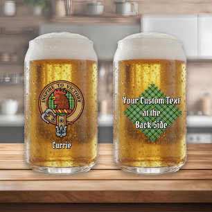 Clan Currie Rooster Wappen über Tartan Dosenglas