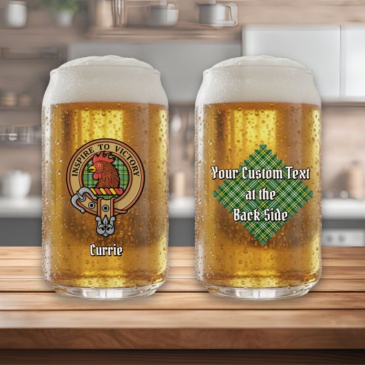 Clan Currie Rooster Wappen über Tartan Dosenglas