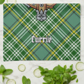 Clan Currie Rooster Wappen über Tartan Geschirrtuch (Gefaltet)