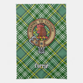 Clan Currie Rooster Wappen über Tartan Geschirrtuch
