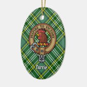 Clan Currie Rooster Wappen über Tartan Keramik Ornament (Links)