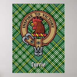 Clan Currie Rooster Wappen über Tartan Poster