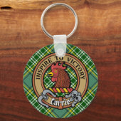 Clan Currie Rooster Wappen über Tartan Schlüsselanhänger (Vorderseite)