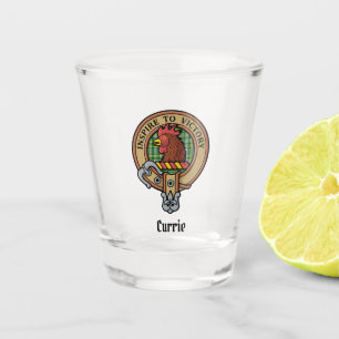 Clan Currie Rooster Wappen über Tartan Schnapsglas