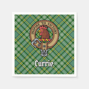 Clan Currie Rooster Wappen über Tartan Serviette