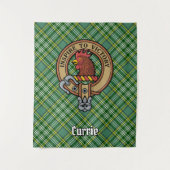 Clan Currie Rooster Wappen über Tartan Wandteppich (Vorderseite)