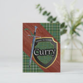Clan Curry Currie Tartan Sword & Shield Postkarte (Stehend Vorderseite)