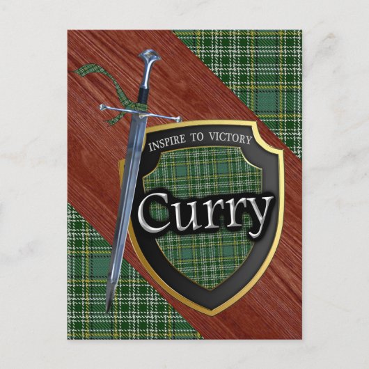 Clan Curry Currie Tartan Sword & Shield Postkarte (Vorderseite)