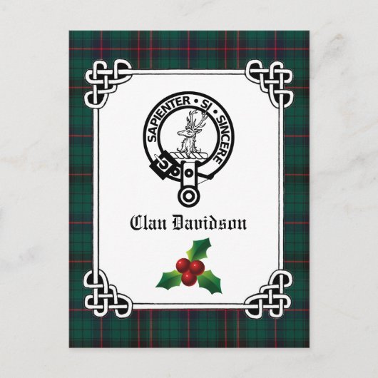 Clan Davidson Wappen Abzeichen & Tartan Holiday Postkarte (Vorderseite)