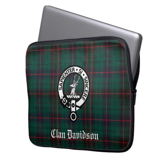 Clan Davidson Wappen Abzeichen und Tartan Laptopschutzhülle (Vorderseite Links)