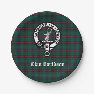 Clan Davidson Wappen Abzeichen und Tartan Pappteller
