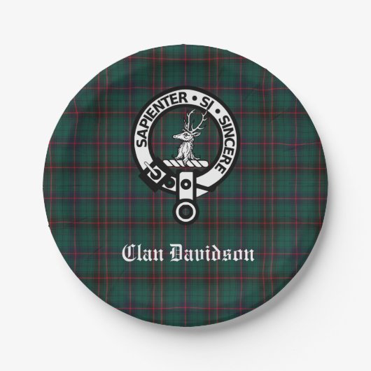 Clan Davidson Wappen Abzeichen und Tartan Pappteller (Vorderseite)