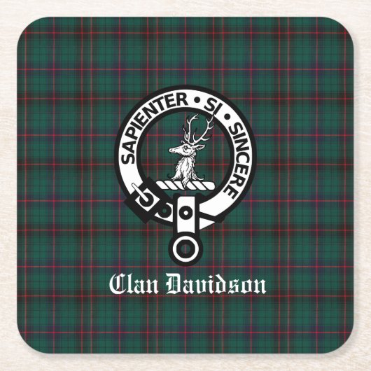 Clan Davidson Wappen Abzeichen und Tartan Rechteckiger Pappuntersetzer (Vorderseite)