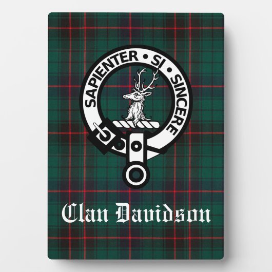 Clan Davidson Wappen Abzeichen und Tartan Tabletop Fotoplatte (Vorderseite)