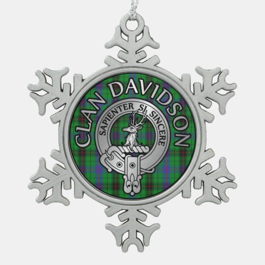 Clan Davidson Wappen & Tartan Schneeflocken Zinn-Ornament (Vorderseite)