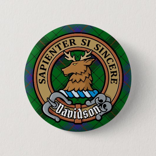 Clan Davidson Wappen über Tartan Button (Vorderseite)