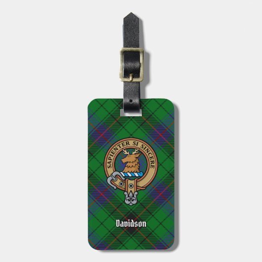 Clan Davidson Wappen über Tartan Gepäckanhänger (Vorderseite vertikal)