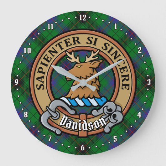 Clan Davidson Wappen über Tartan Große Wanduhr (Vorderseite)