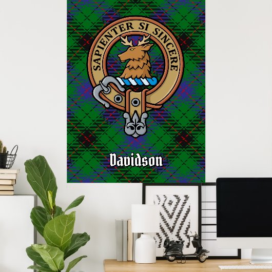Clan Davidson Wappen über Tartan Poster (Heimbüro)