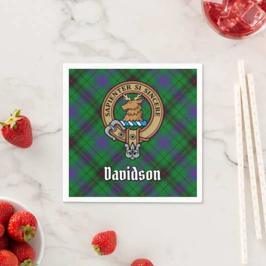 Clan Davidson Wappen über Tartan Serviette (Beispiel)