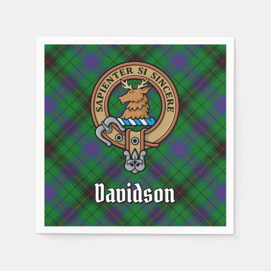 Clan Davidson Wappen über Tartan Serviette (Vorderseite)