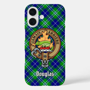 Clan Douglas Wappen über Tartan iPhone 16 Hülle