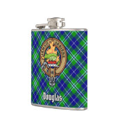 Clan Douglas Wappen über Tartan Flachmann (Links)
