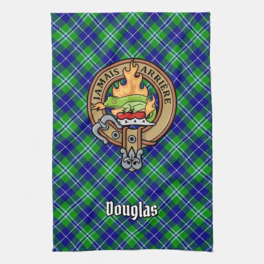 Clan Douglas Wappen über Tartan Geschirrtuch (Vertikal)