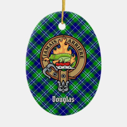 Clan Douglas Wappen über Tartan Keramik Ornament (Vorne)