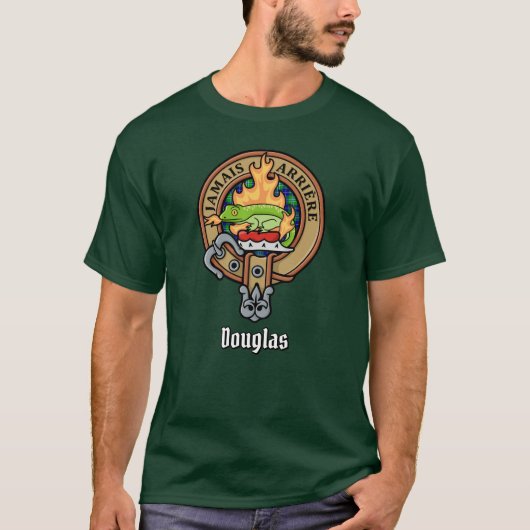 Clan Douglas Wappen über Tartan T-Shirt (Vorderseite)