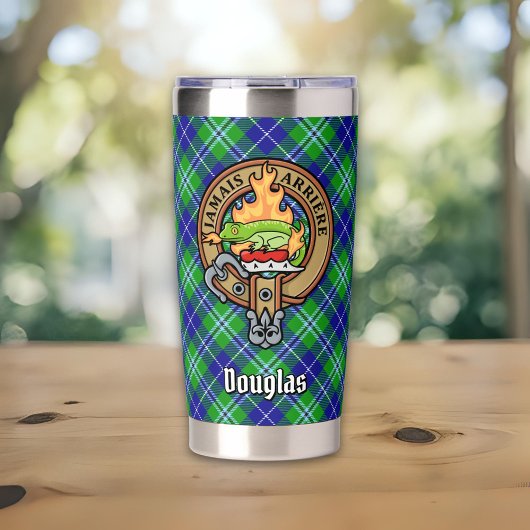 Clan Douglas Wappen über Tartan Thermobecher