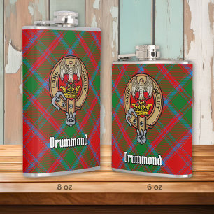 Clan Drummond Wappen über Tartan Flachmann