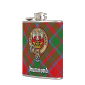 Clan Drummond Wappen über Tartan Flachmann (Links)