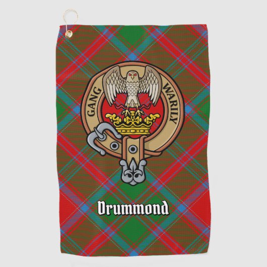 Clan Drummond Wappen über Tartan Golfhandtuch (Vorderseite)