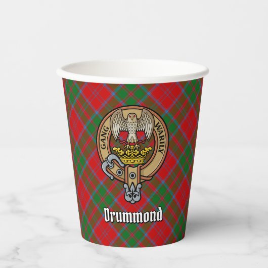Clan Drummond Wappen über Tartan Pappbecher (Vorderseite)