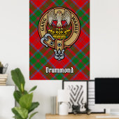 Clan Drummond Wappen über Tartan Poster (Heimbüro)