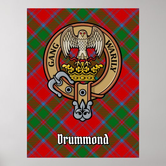 Clan Drummond Wappen über Tartan Poster (Vorne)