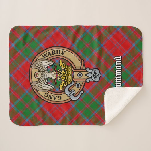 Clan Drummond Wappen über Tartan Sherpadecke (Vorderseite (Horizontal))