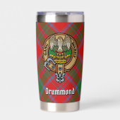 Clan Drummond Wappen über Tartan Thermobecher (Vorderseite)
