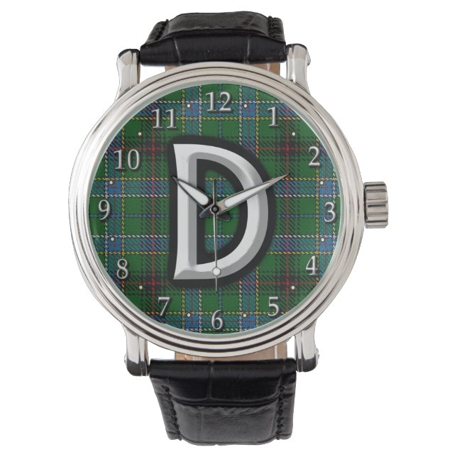 Clan Duncan Letter D Monogram Tartan Armbanduhr (Vorderseite)