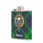 Clan Duncan Wappen über Tartan Flachmann (Links)