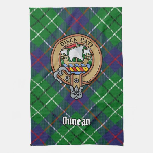 Clan Duncan-Wappen über Tartan Geschirrtuch (Vertikal)