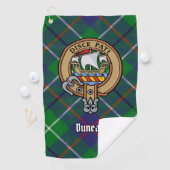 Clan Duncan-Wappen über Tartan Golfhandtuch (Insitu)