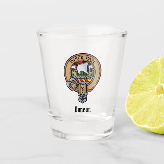 Clan Duncan-Wappen über Tartan Schnapsglas (Vorderseite)