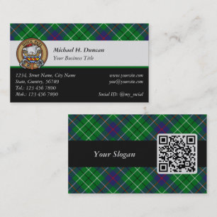 Clan Duncan Wappen über Tartan Visitenkarte