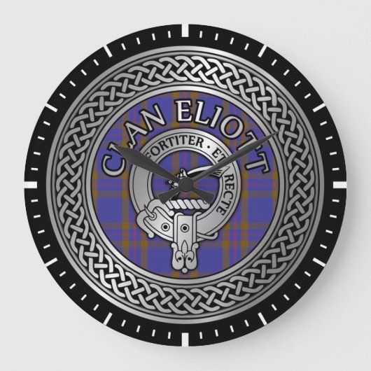 Clan Eliott Crest & Tartan Knot Große Wanduhr (Vorderseite)
