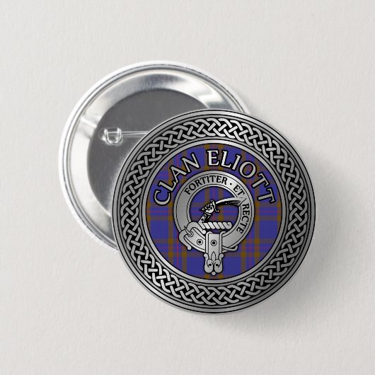 Clan Eliott Wappen & Tartan Knot Button (Vorne & Hinten)