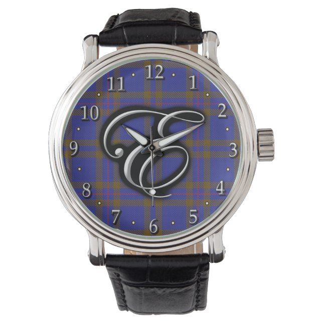 Clan Elliot Elliott Letter E Monogram Tartan Armbanduhr (Vorderseite)