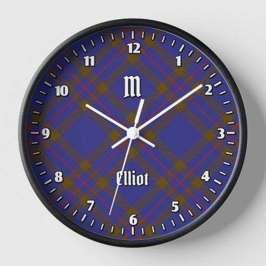 Clan Elliot Modern Tartan Large Clock Uhr (Vorderseite)