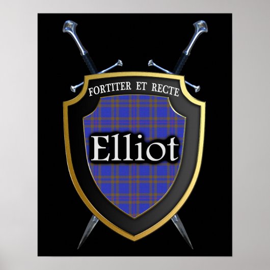 Clan Elliot Tartan Scottish Shield & Schwerter Poster (Vorne)